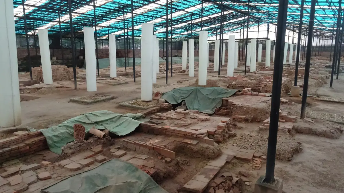 18 Hoang Dieu Archaeological Site, Thang Long Citadel Excavated palace foundations under protective roofs at the 18 Hoang Dieu archaeological site, Hanoi