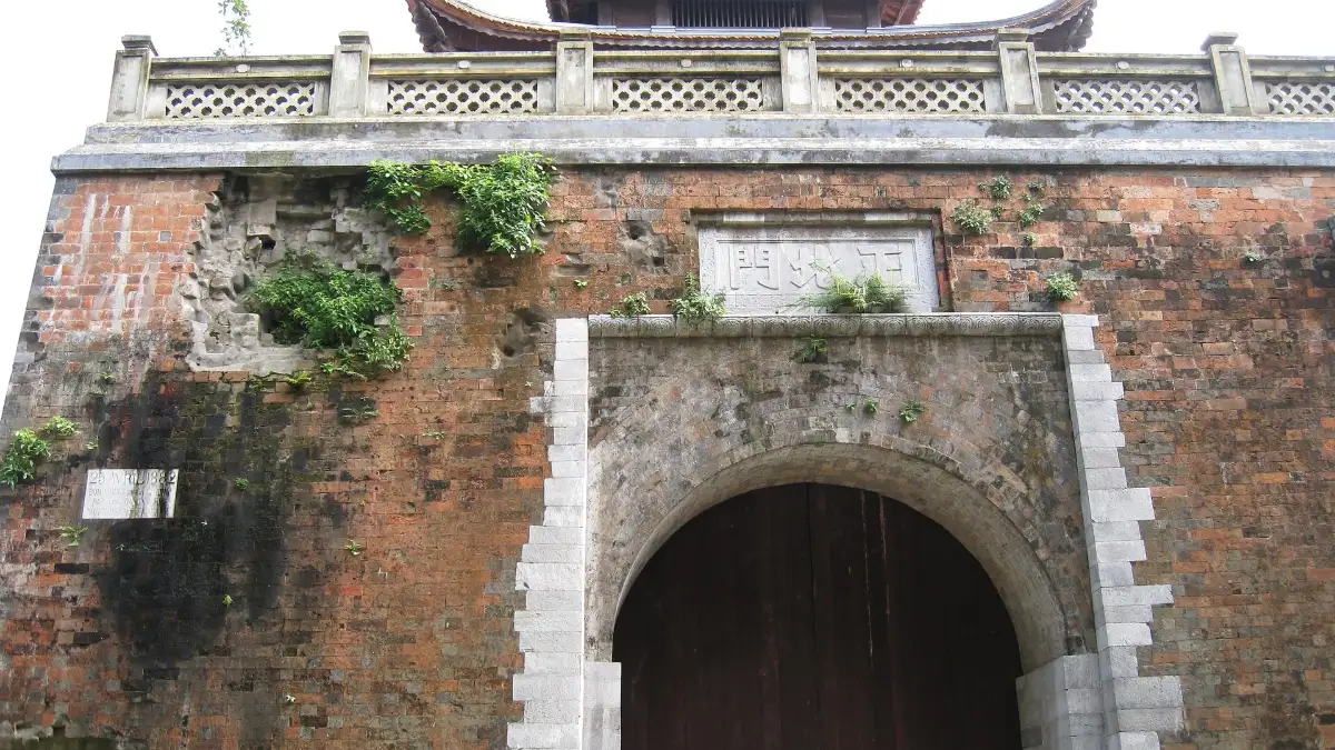 Bac Mon (North Gate) with Cannon Marks, Hanoi Bac Mon, the North Gate of the Hanoi citadel, with cannonball marks from 1882 on its brick wall
