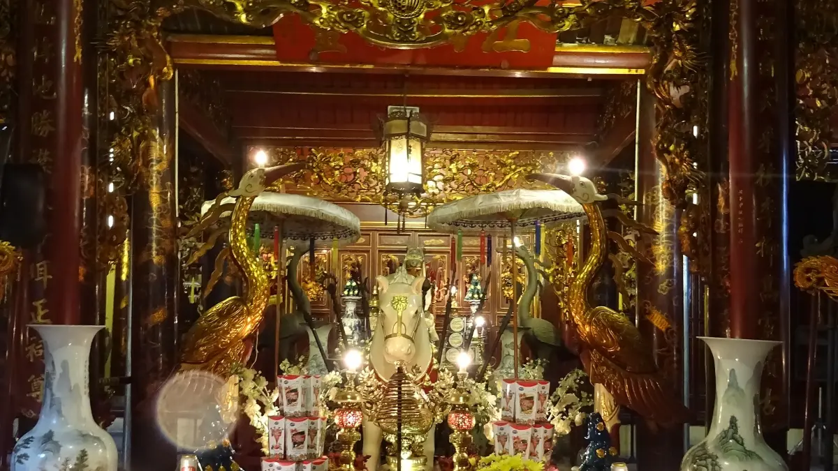 Bach Ma Temple Altar, Hanoi Old Quarter Gilded altar inside Bach Ma Temple on Hang Buom street in the Hanoi Old Quarter