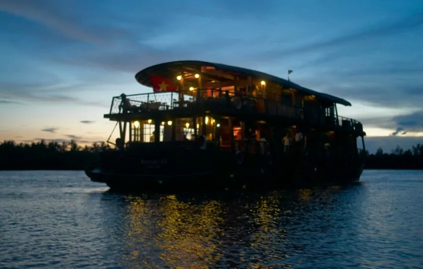Sunset on board a Bassac cruise in the Mekong Delta