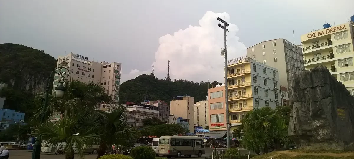Cat Ba town and harbour seen from the beach, Cat Ba Island, Hai Phong