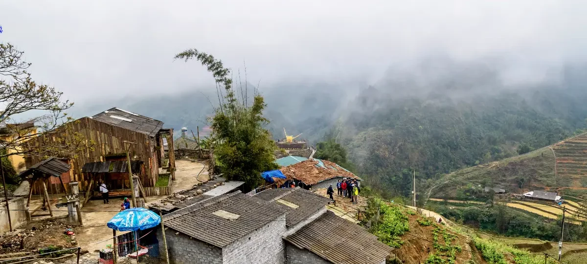 Wooden houses and paths in Cat Cat village of the Black Hmong, Sapa