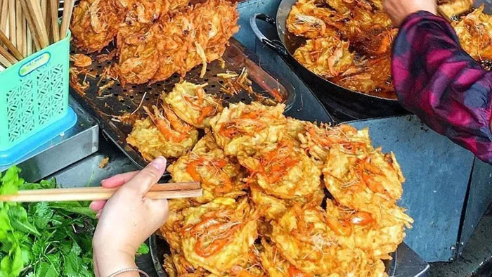 Crispy pancakes at a Saigon food stop
