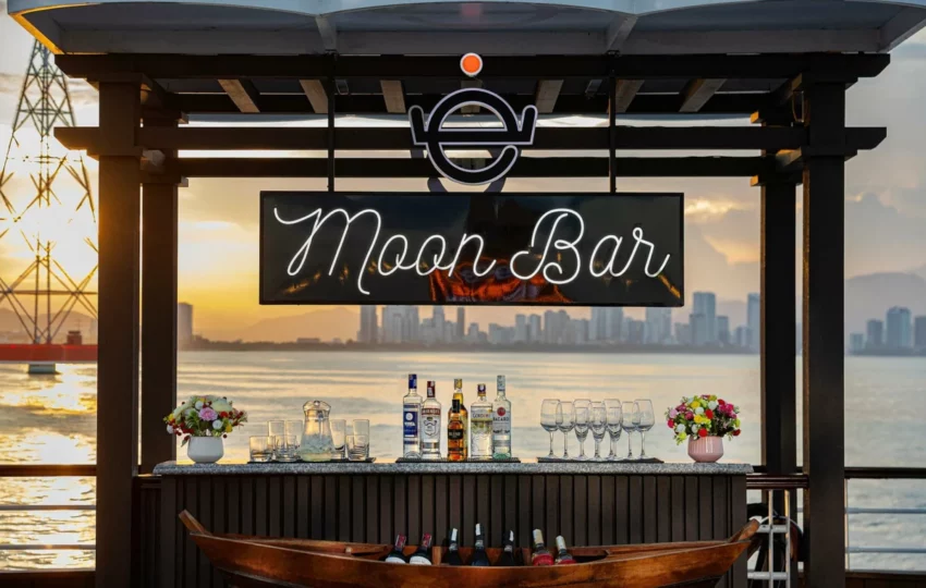 The Moon Bar on the top deck of Emperor Cruises Legend at dusk