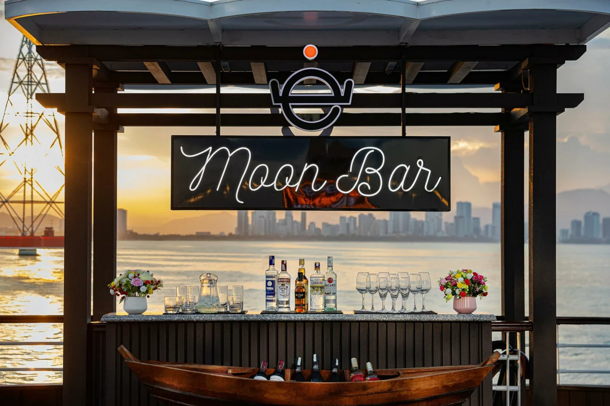 The Moon Bar on the top deck of Emperor Cruises Legend at dusk