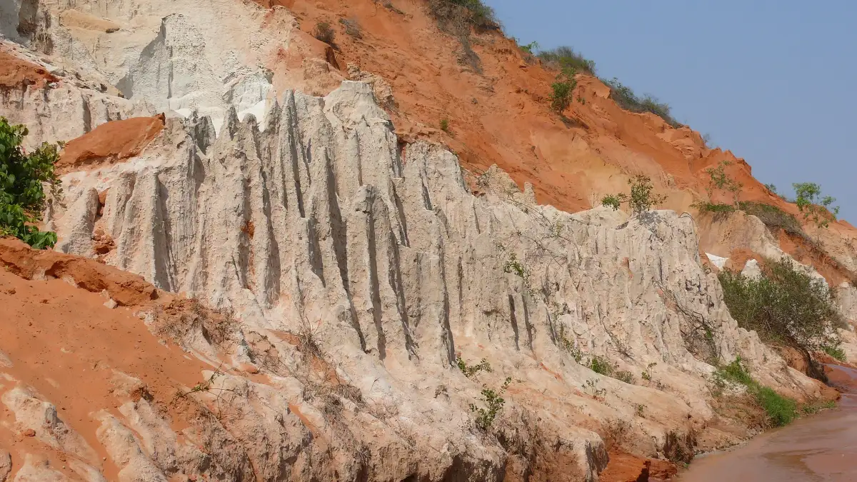 Sandstone Banks at Fairy Stream Eroded red sandstone formations along Fairy Stream, Mui Ne