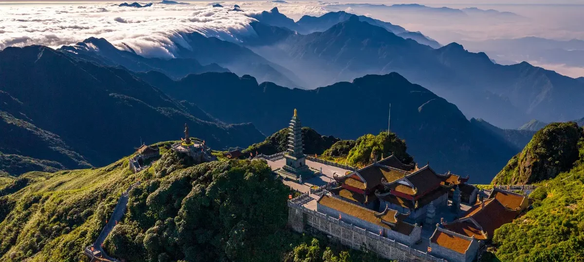 Pagoda and stupa on the summit of Fansipan, the Roof of Indochina, Sapa
