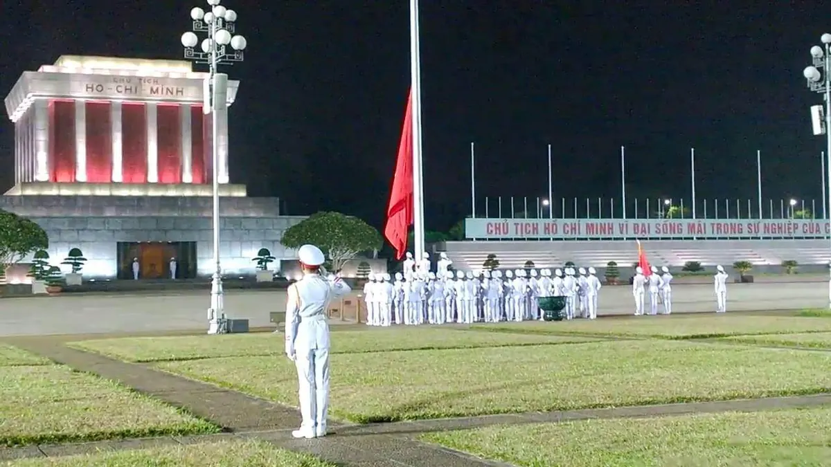 Evening flag-lowering ceremony at Ho Chi Minh Mausoleum, Hanoi