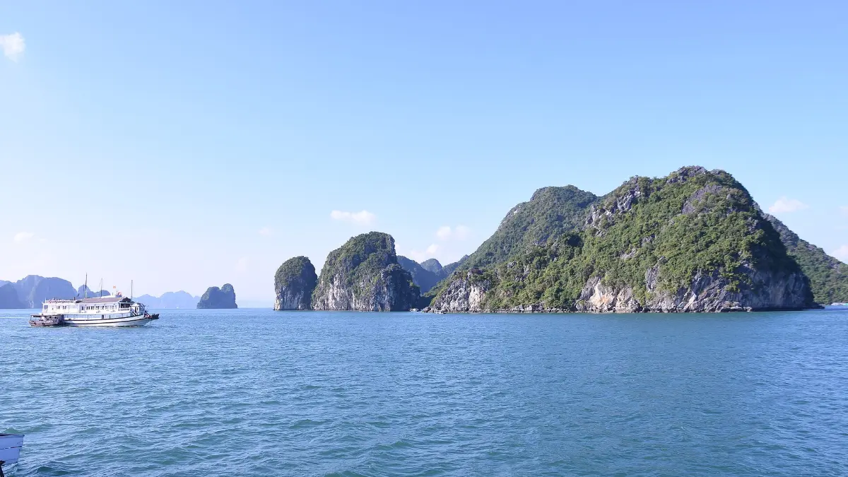 Calm Waters of Halong Bay Calm water and limestone karsts in Halong Bay