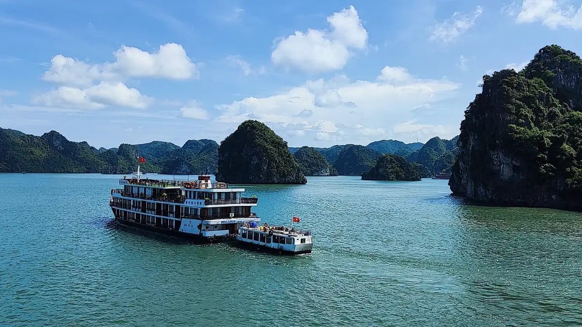 Karst Islands of Halong Bay near Soi Sim Karst islands and calm water in the central area of Halong Bay