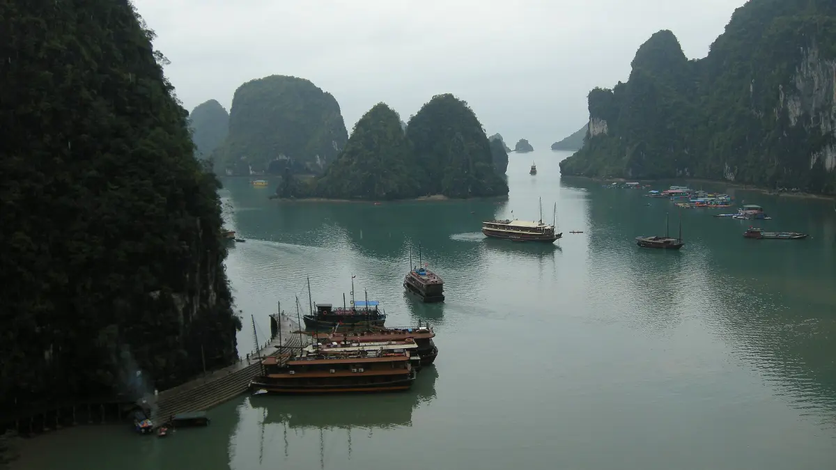 Halong Bay from Above Panoramic view of Halong Bay karst islands seen from above