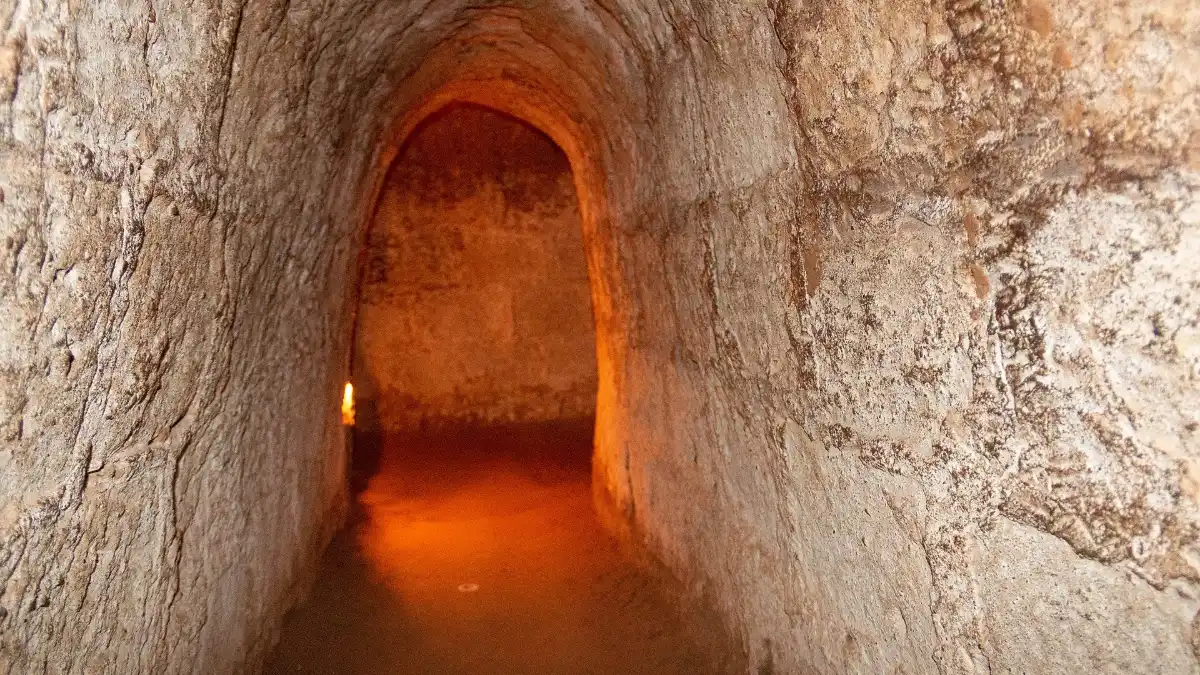 Inside the Cu Chi Tunnels Narrow passage inside the Cu Chi Tunnels