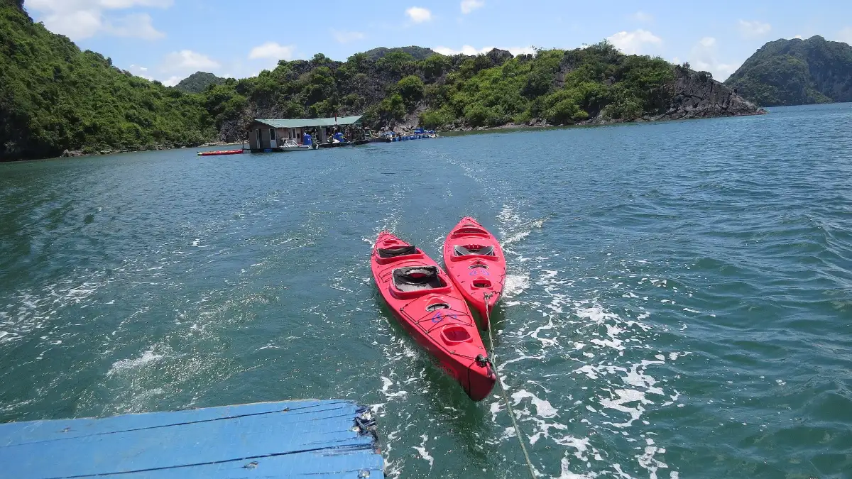 Kayaks in Lan Ha Bay Kayaks on the green water of Lan Ha Bay near Cat Ba