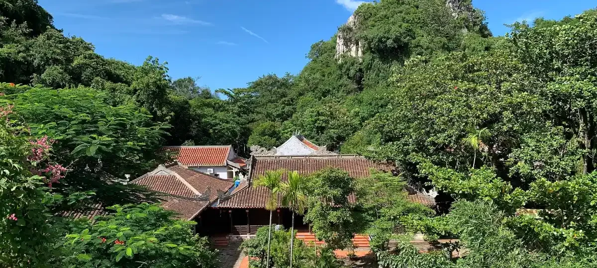 Buddhist pagodas among the trees on Thuy Son, Marble Mountains, Da Nang