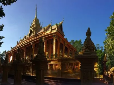 Golden pagoda of the Phu Ly Khmer sanctuary near Can Tho