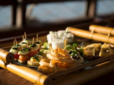 Sunset snack tray on a Mystic sampan cruise