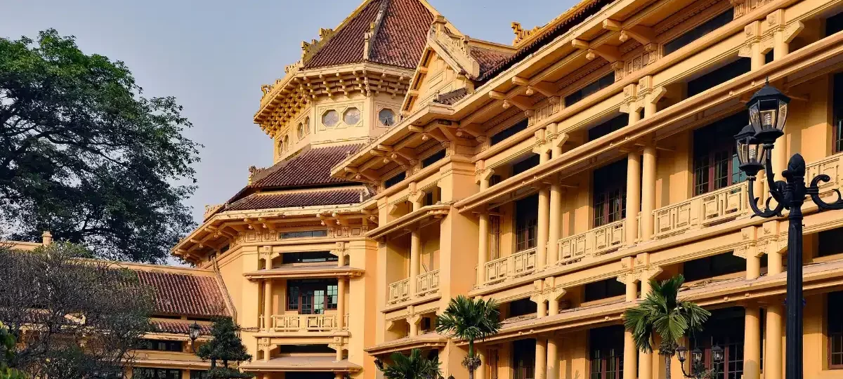 Ochre French-colonial building of the National Museum of Vietnamese History, Hanoi