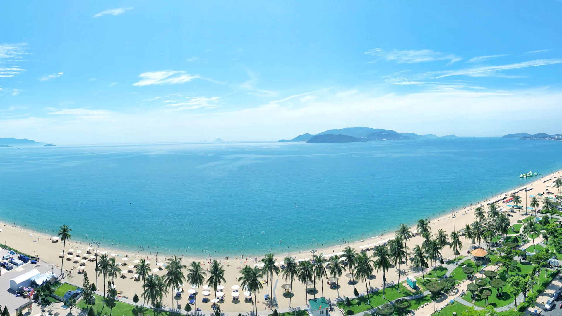 Aerial view of Nha Trang Bay and its long sandy beach, Vietnam