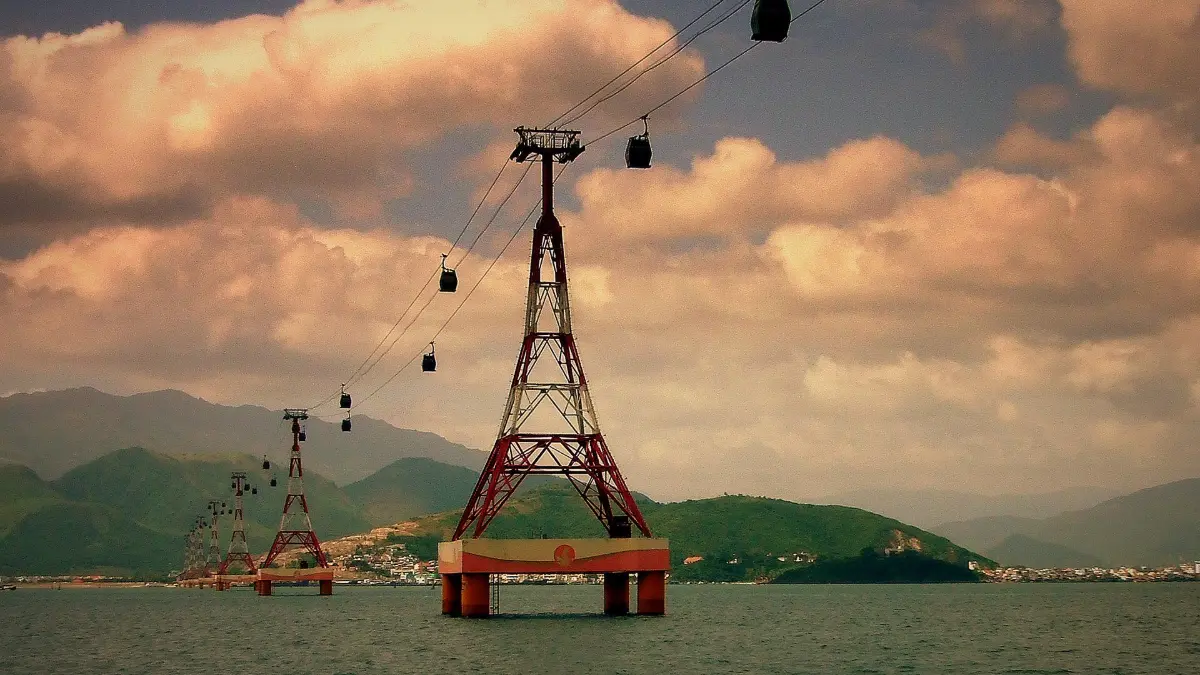 Cable car towers over the sea in Nha Trang Bay