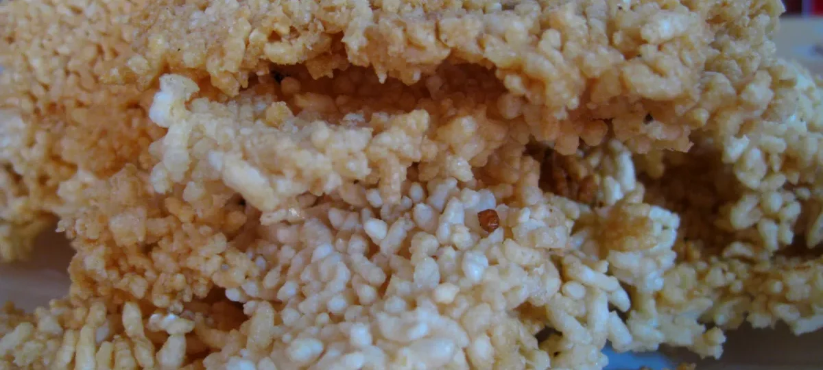 Golden com chay crispy rice, the signature snack of Ninh Binh, served fresh at a local restaurant