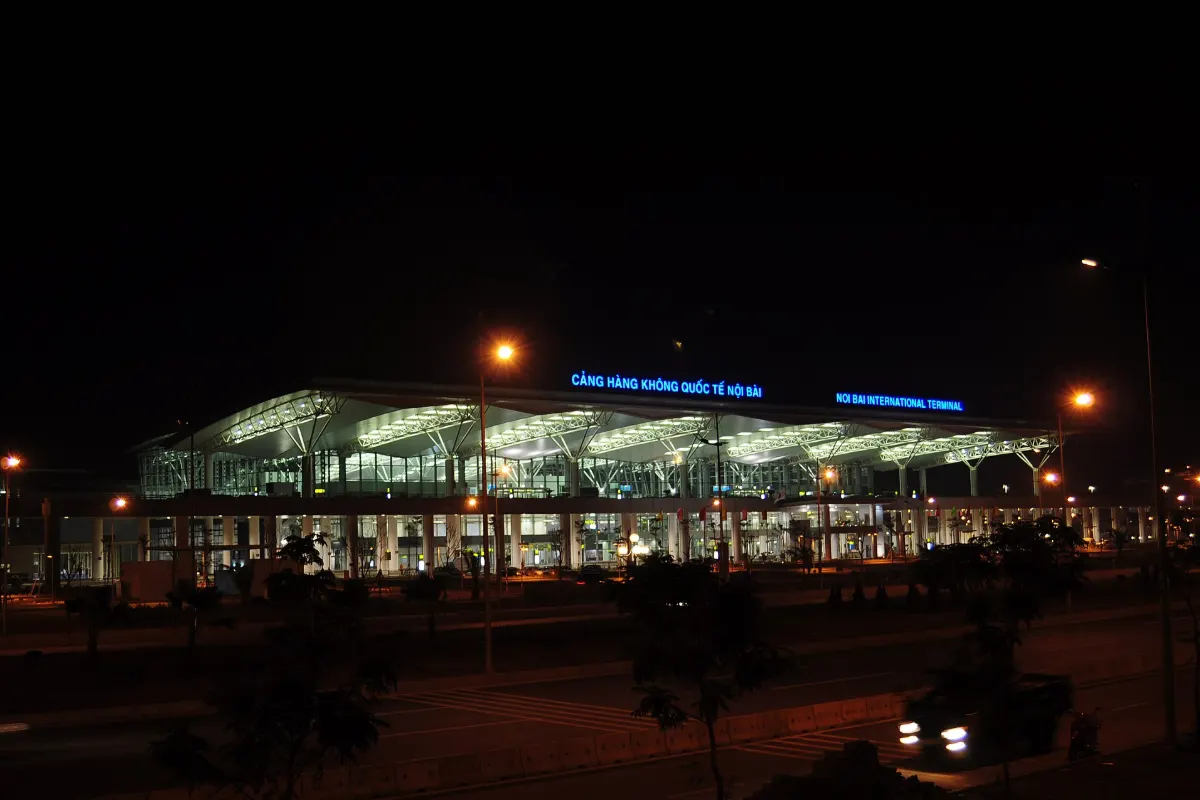 Noi Bai International Airport Terminal 2 in Hanoi lit up at night