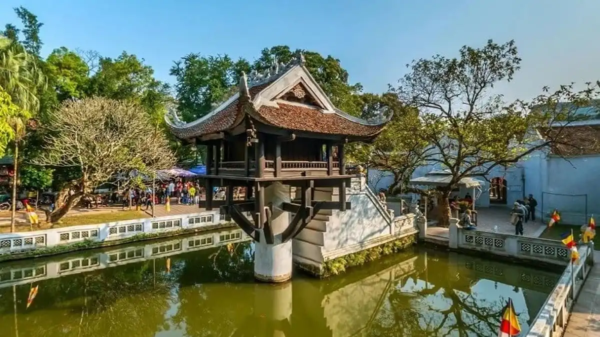 One Pillar Pagoda rising from a lotus pond in Hanoi