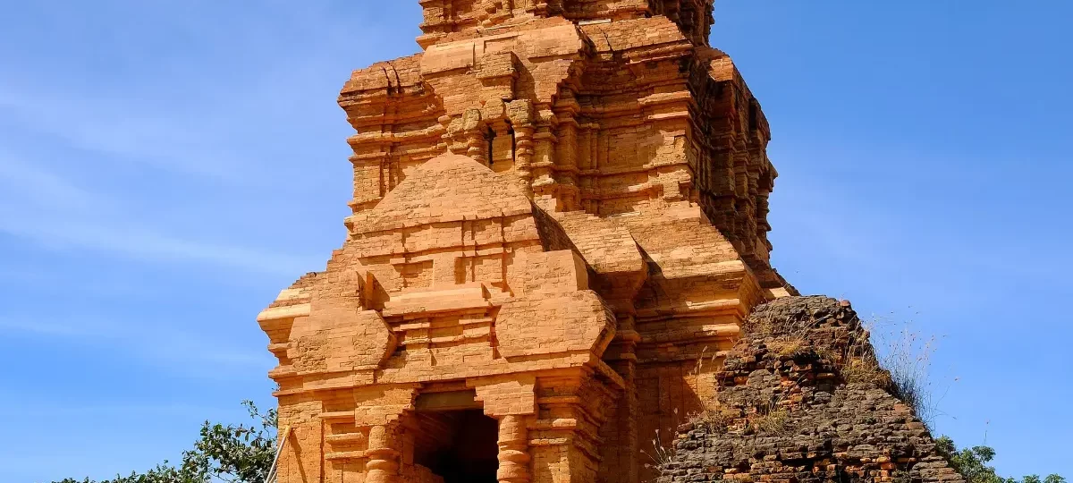Red-brick Po Shanu Cham towers on a hill near Phan Thiet