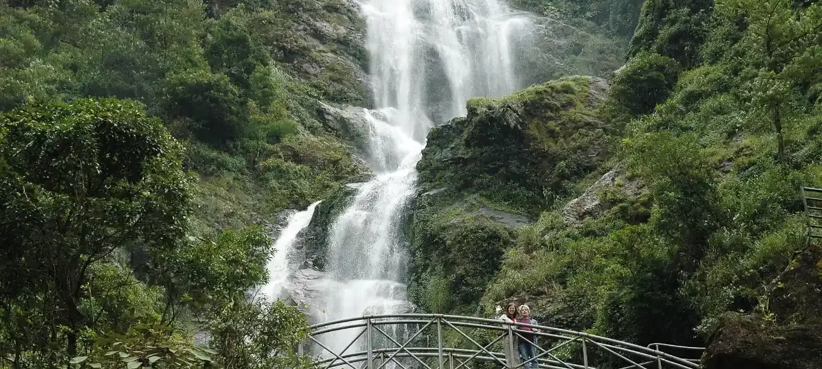 Silver Waterfall (Thac Bac) cascading down the mountainside near Sapa