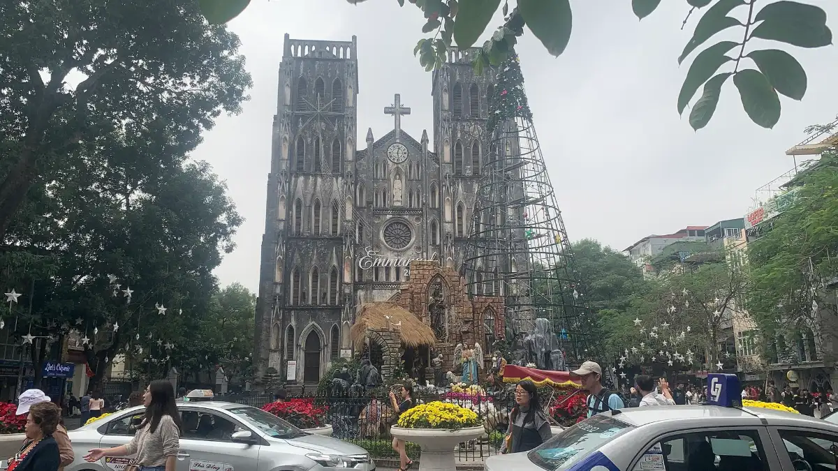 Cathedral Square and Nha Tho Street, Hanoi Square in front of St Joseph's Cathedral Hanoi busy with visitors and festive decorations