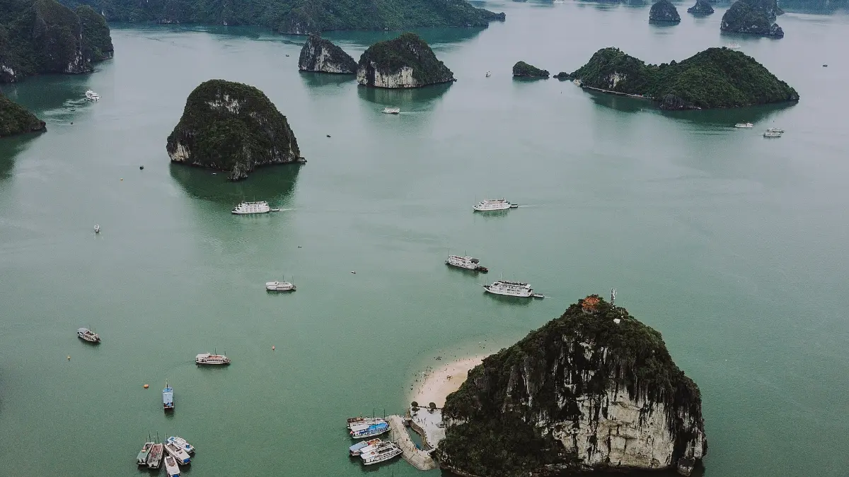 Ti Top Island from Above, Halong Bay Aerial view of Ti Top Island beach and viewpoint in Halong Bay
