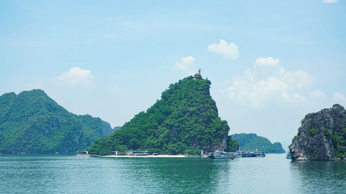 Ti Top Island, Halong Bay Ti Top Island beach with boats moored in Halong Bay