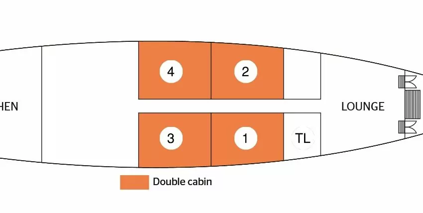 Toum Tiou I deck plan: main deck with 4 double cabins
