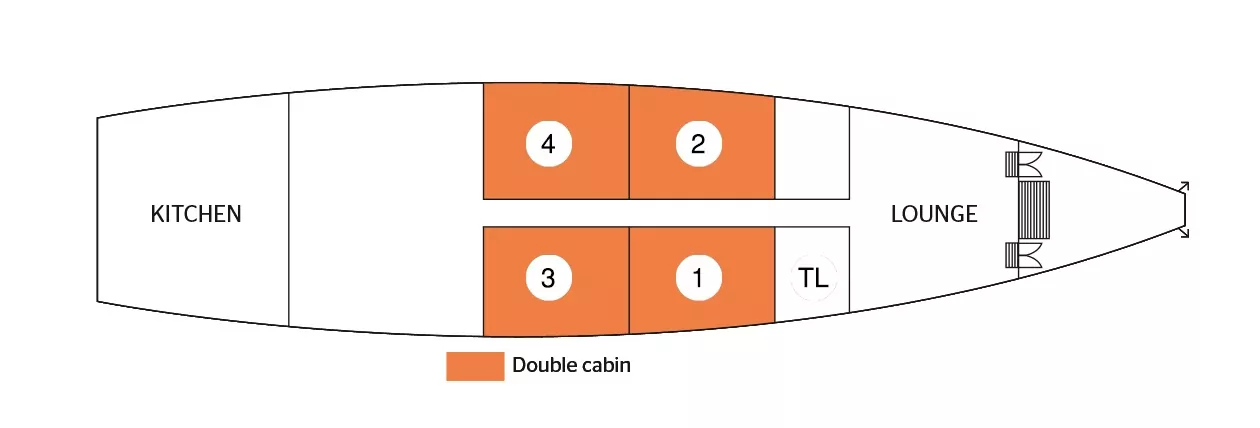 Toum Tiou I deck plan: main deck with 4 double cabins