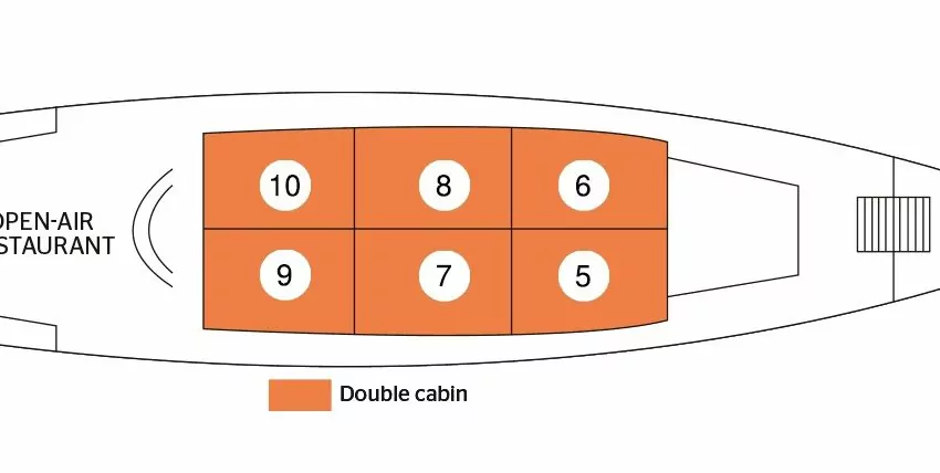 Toum Tiou I deck plan: upper deck with 6 double cabins