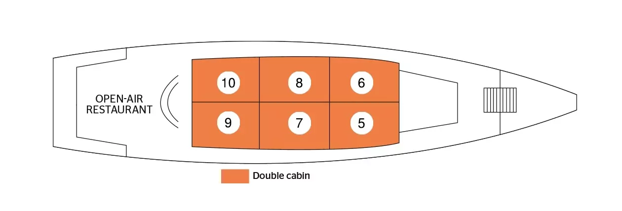 Toum Tiou I deck plan: upper deck with 6 double cabins