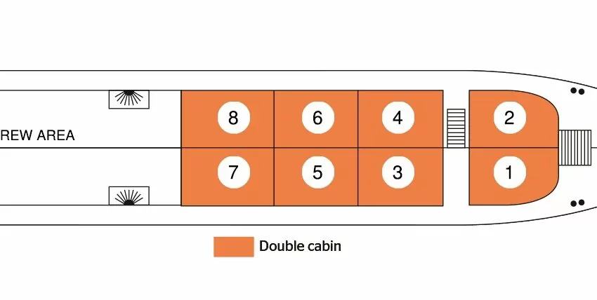 Toum Tiou II deck plan: main deck with 8 double cabins