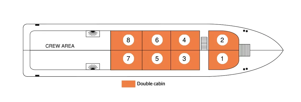 Toum Tiou II deck plan: main deck with 8 double cabins
