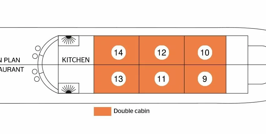 Toum Tiou II deck plan: upper deck with 6 double cabins