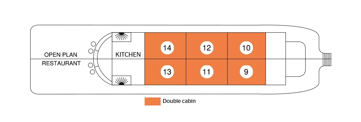Toum Tiou II deck plan: upper deck with 6 double cabins