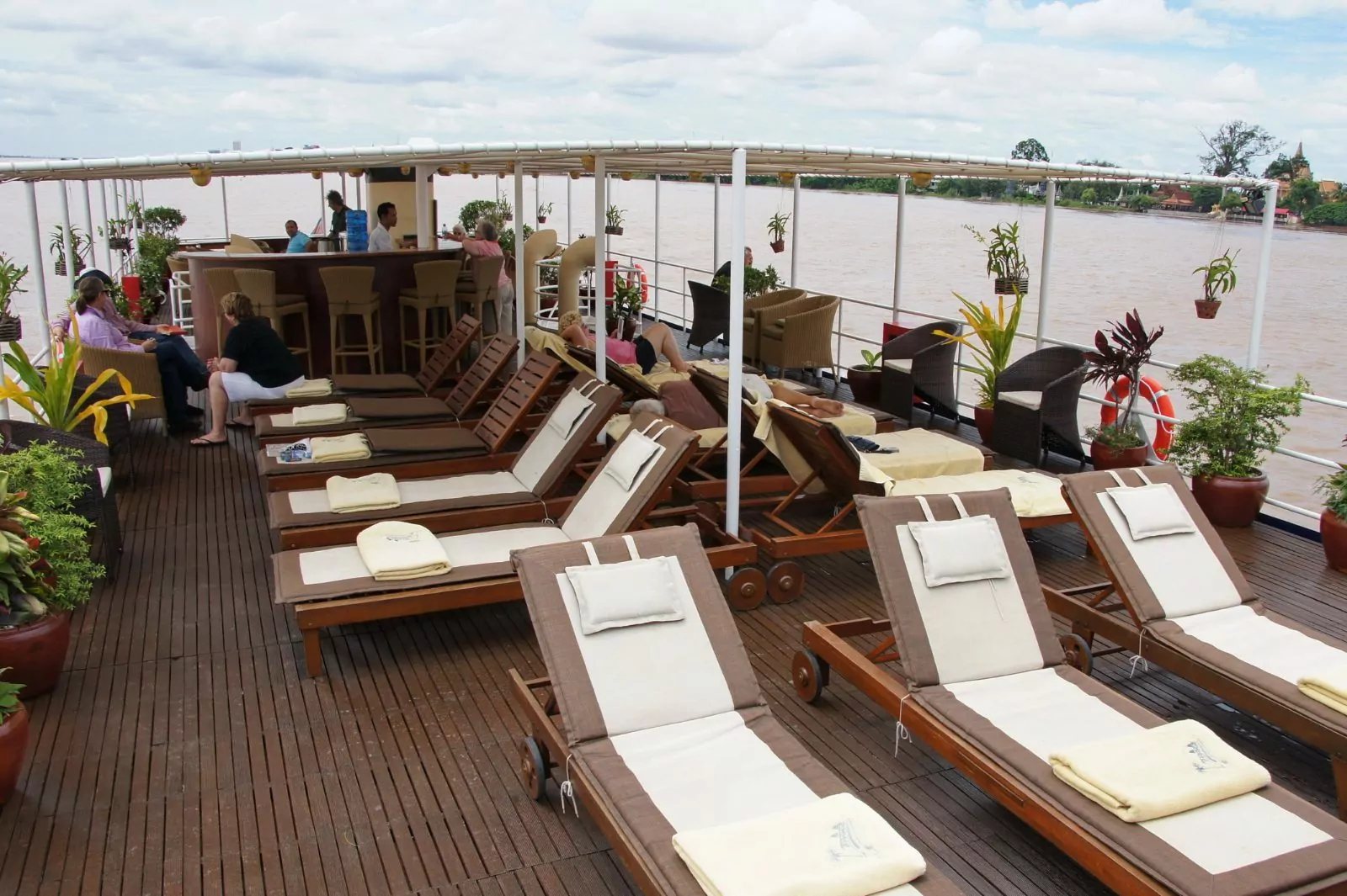 Sun loungers on the sun deck of the Toum Tiou II
