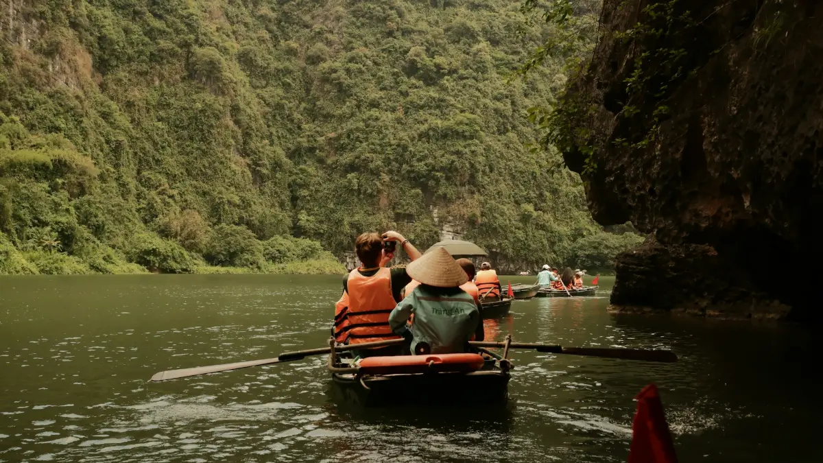 Trang An rowing boat on the river