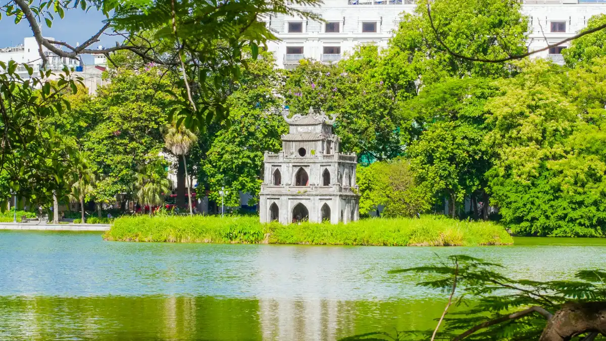 Turtle Tower (Thap Rua) on Hoan Kiem Lake, Hanoi Turtle Tower (Thap Rua) on its islet in Hoan Kiem Lake on a sunny day