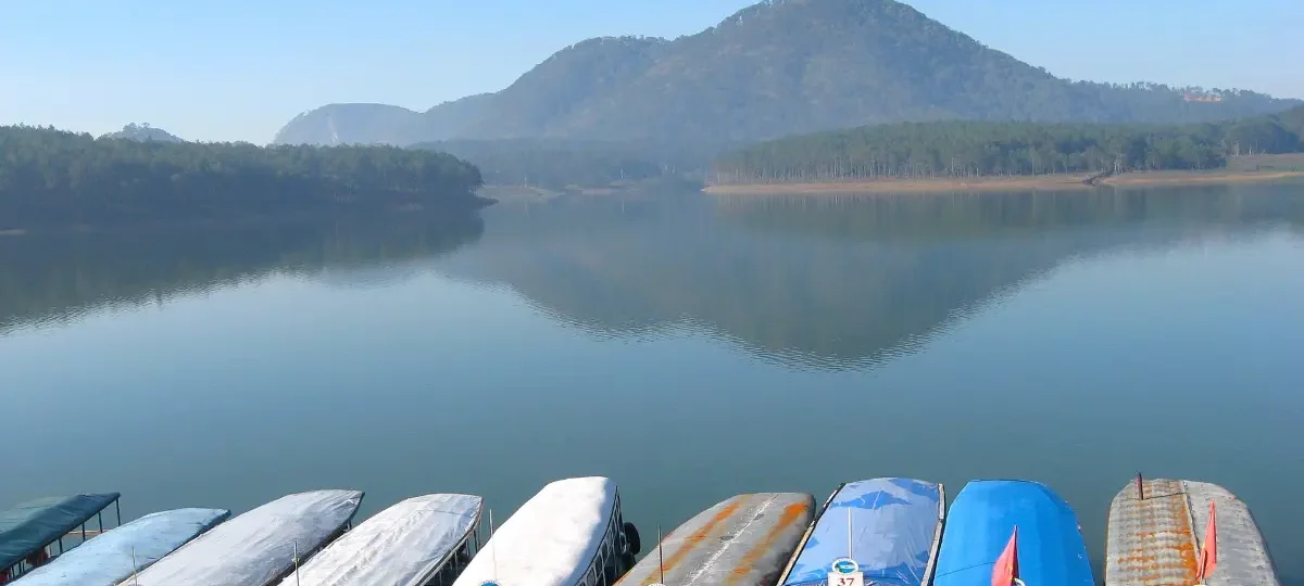 Tuyen Lam Lake surrounded by pine-covered hills, Dalat