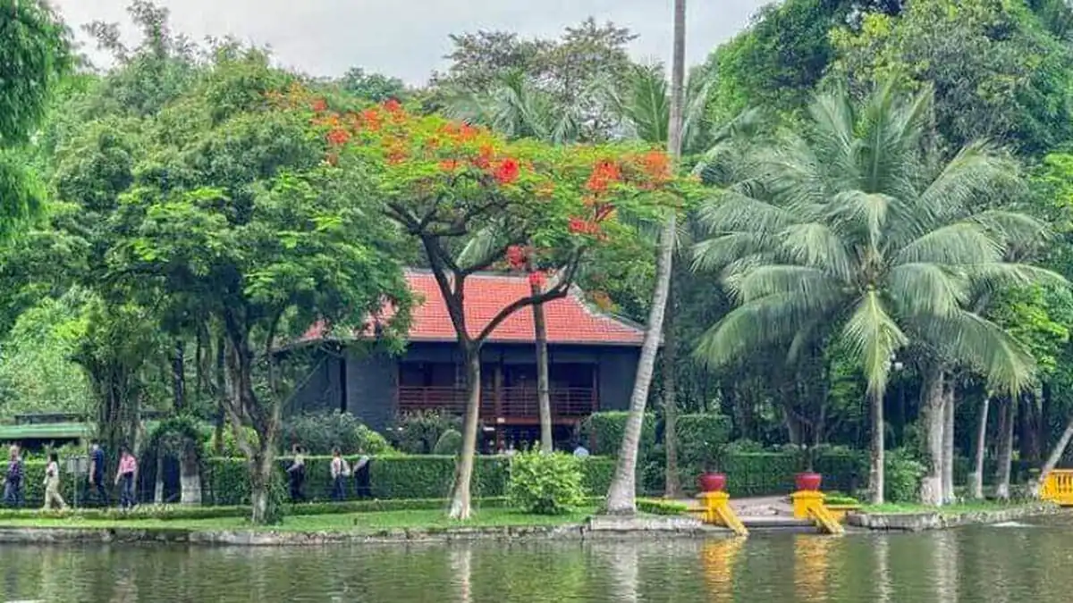 Uncle Ho's fish pond surrounded by tropical gardens, Hanoi