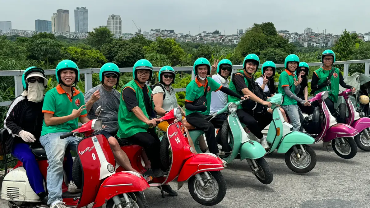 Vespa foodie tour group in Hanoi