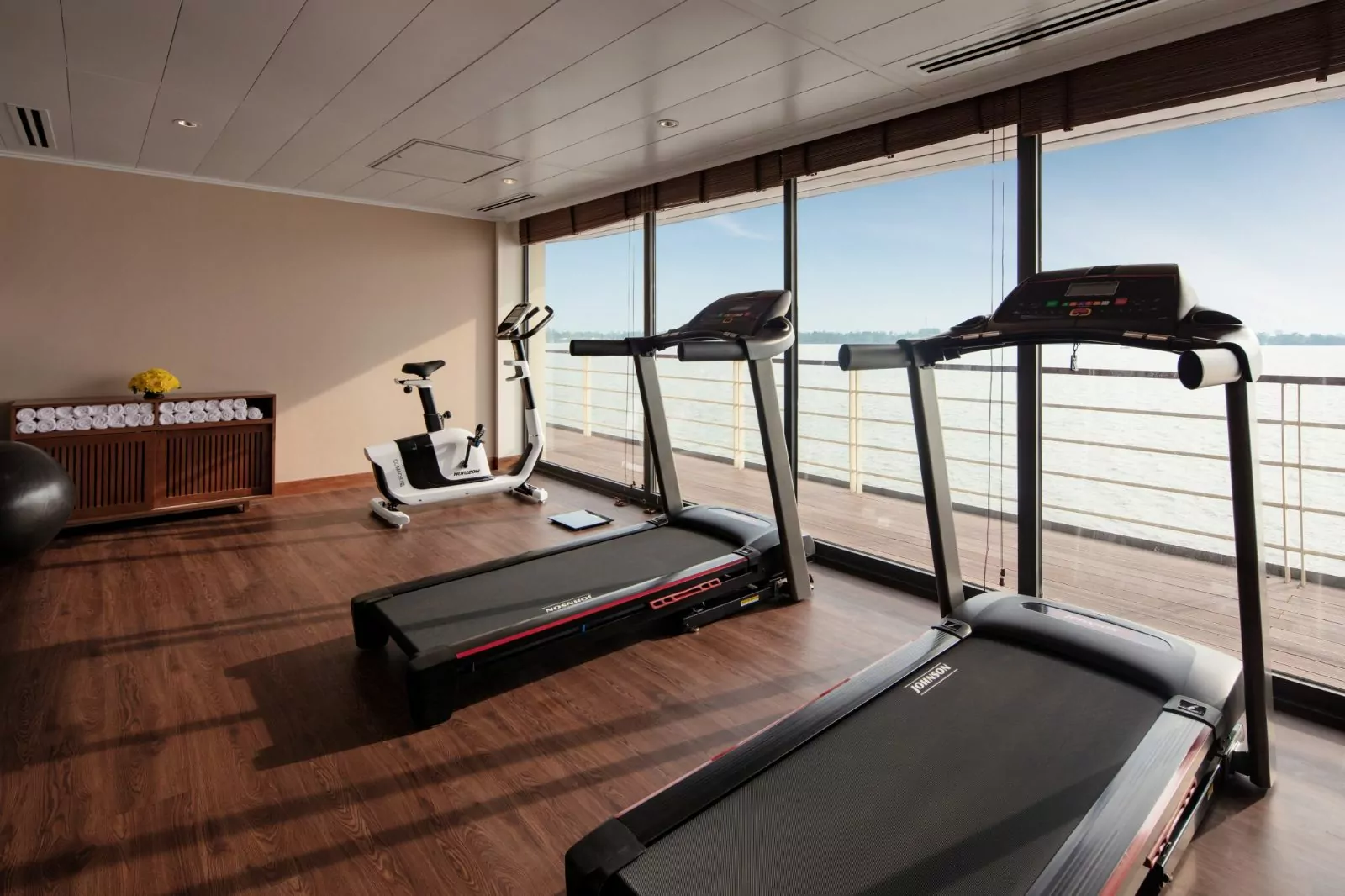 Fitness centre with treadmills and river views