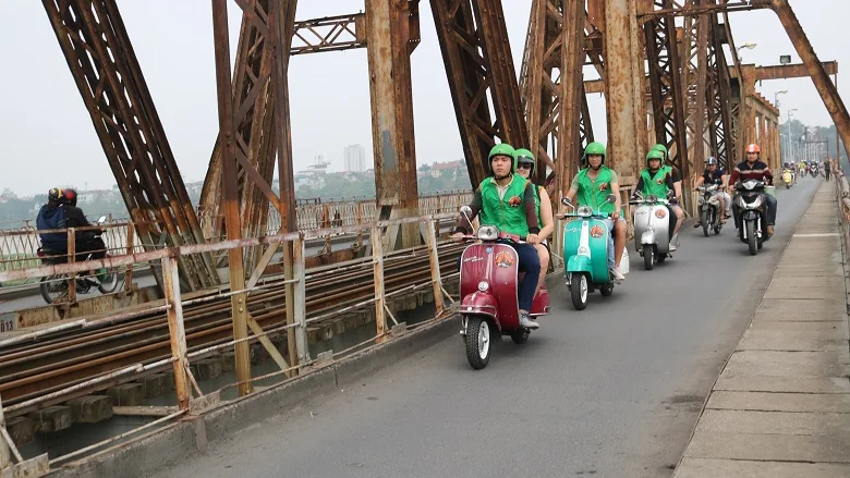Vintage Vespas on Long Bien Bridge