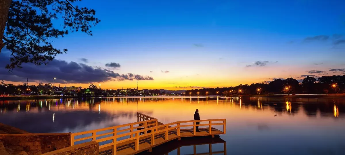 Sunset over Xuan Huong Lake in the centre of Dalat